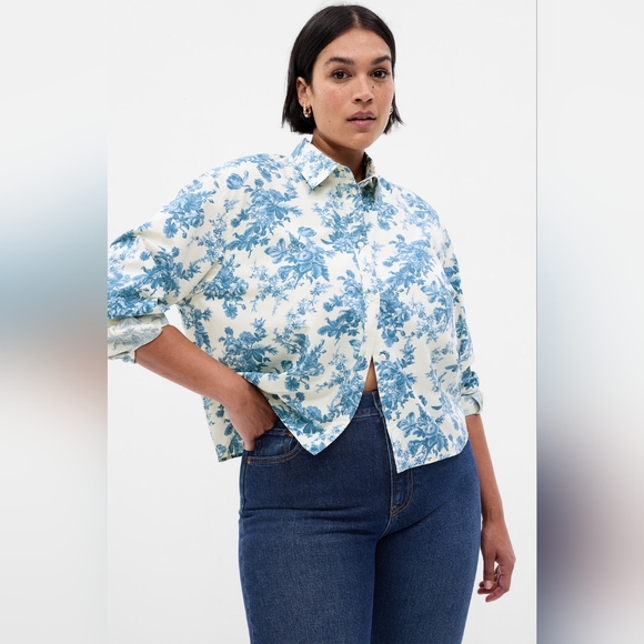 🏵️💚 Gap × LoveShackFancy Organic Cotton Cropped Shirt - Picture 1 of 10
